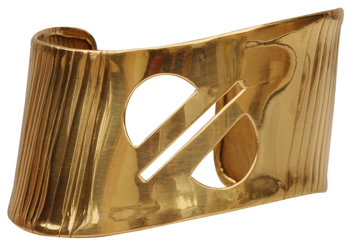 2.5” Golden Brass Cuff Bracelet with Cut-Work & Linear Pattern - Formal Accessories / Jewelry / Gifts for Her - Buy in Bulk Wholesale